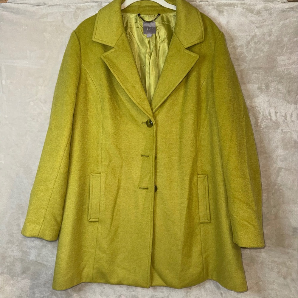 J. Jill Chartreuse Green Wool Blend Car Coat Jacket Womens Large L RN 97641